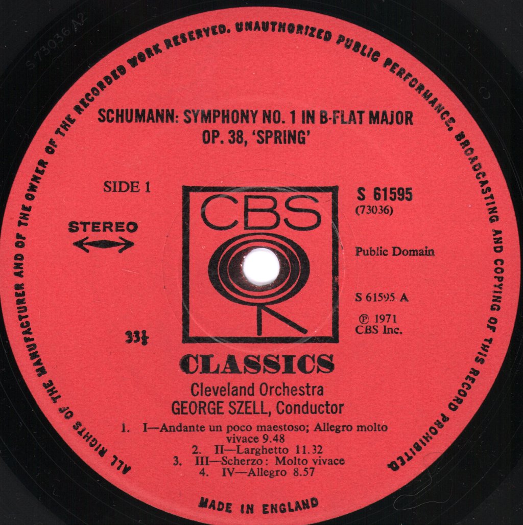 George Szell / Cleveland Orchestra - Schumann - Symphony No.1 / Symphony No.3 - Lp