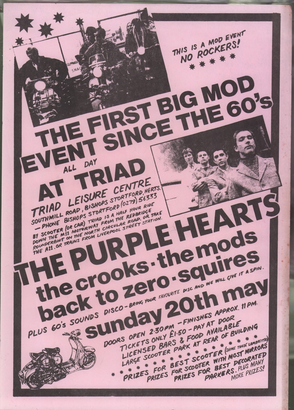 Purple Hearts/Crooks/Mods/Back To Zero/Squire - Triad Leisure Centre 20th May 1979 - Flyer