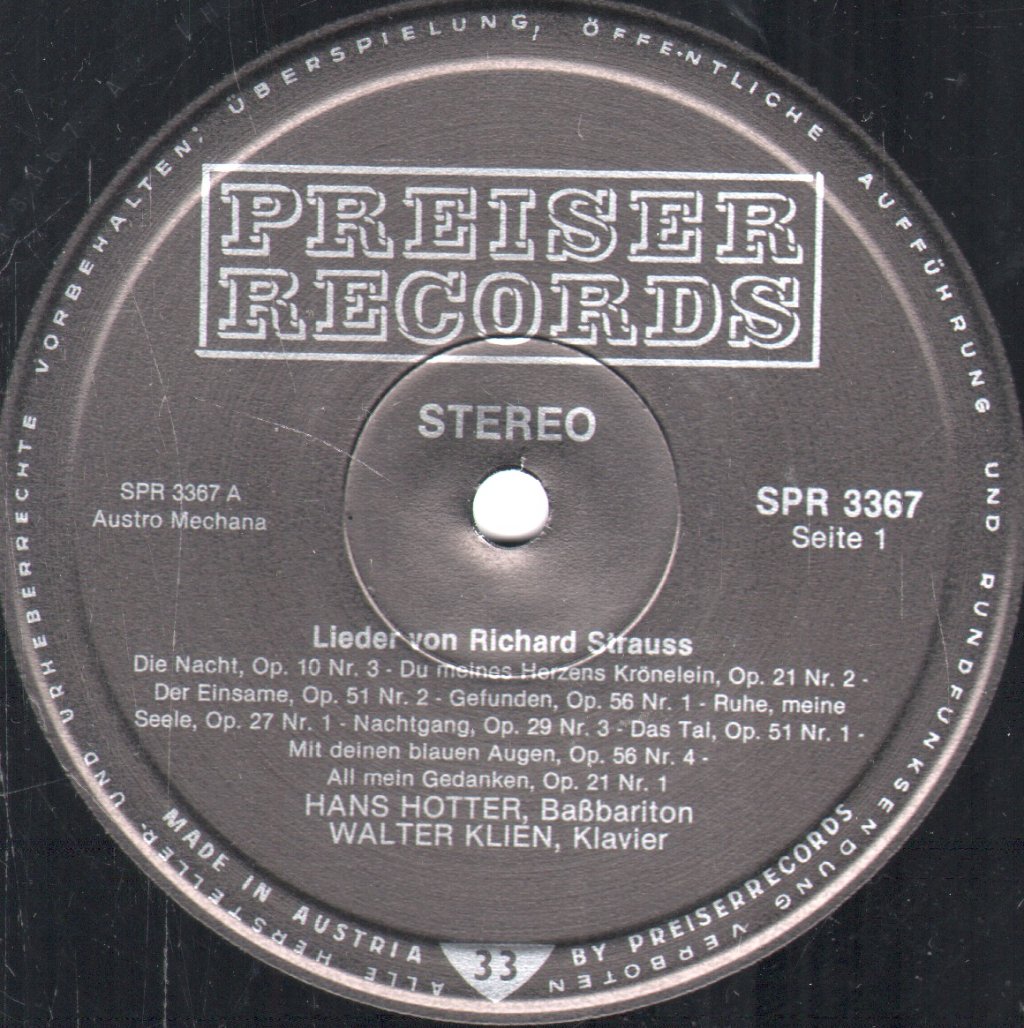 Hans Hotter / Walter Klien - Lieder Von Richard Strauss - Lp