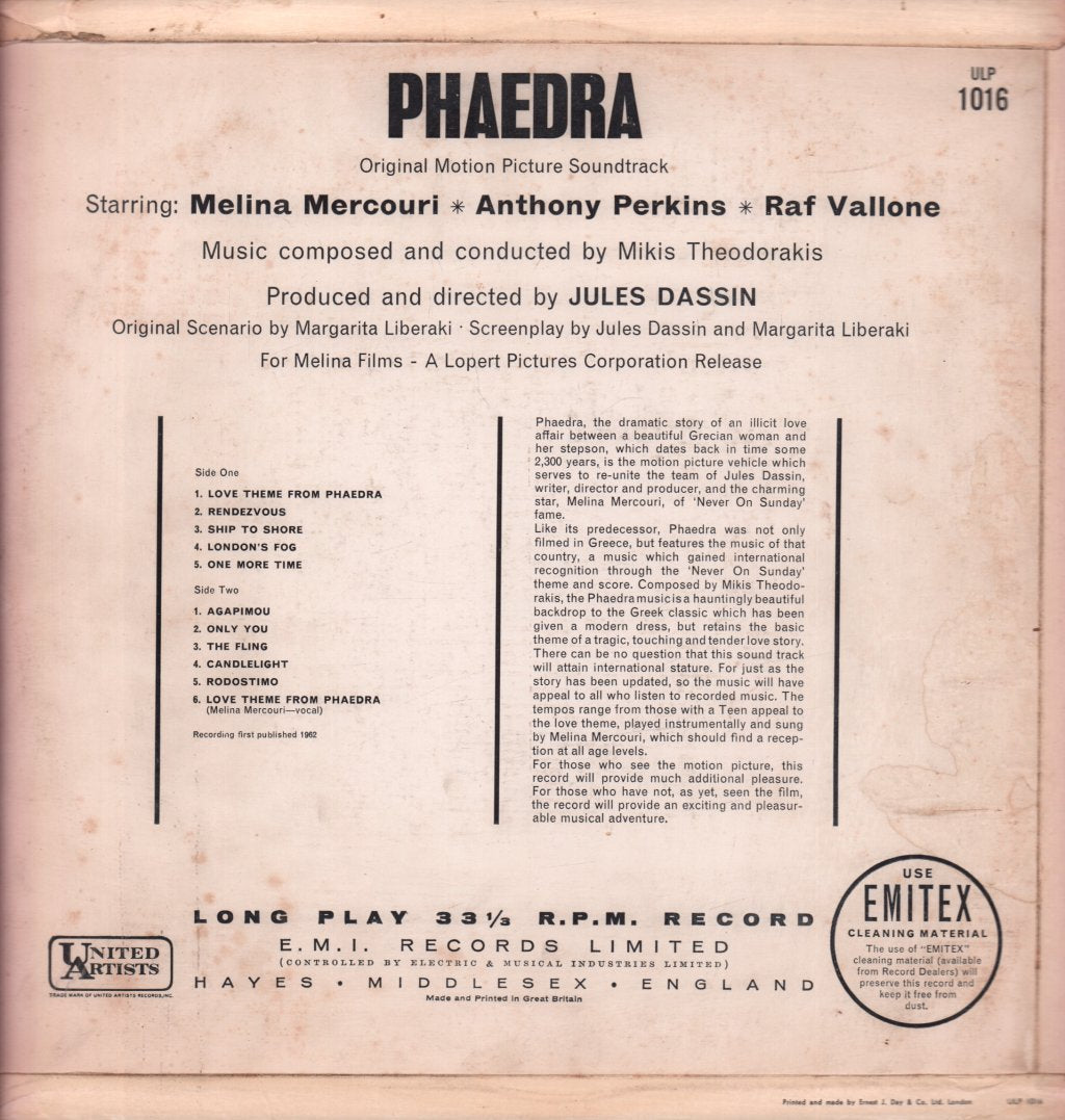 Mikis Theodorakis - phaedra Original Motion Picture Soundtrack - Lp
