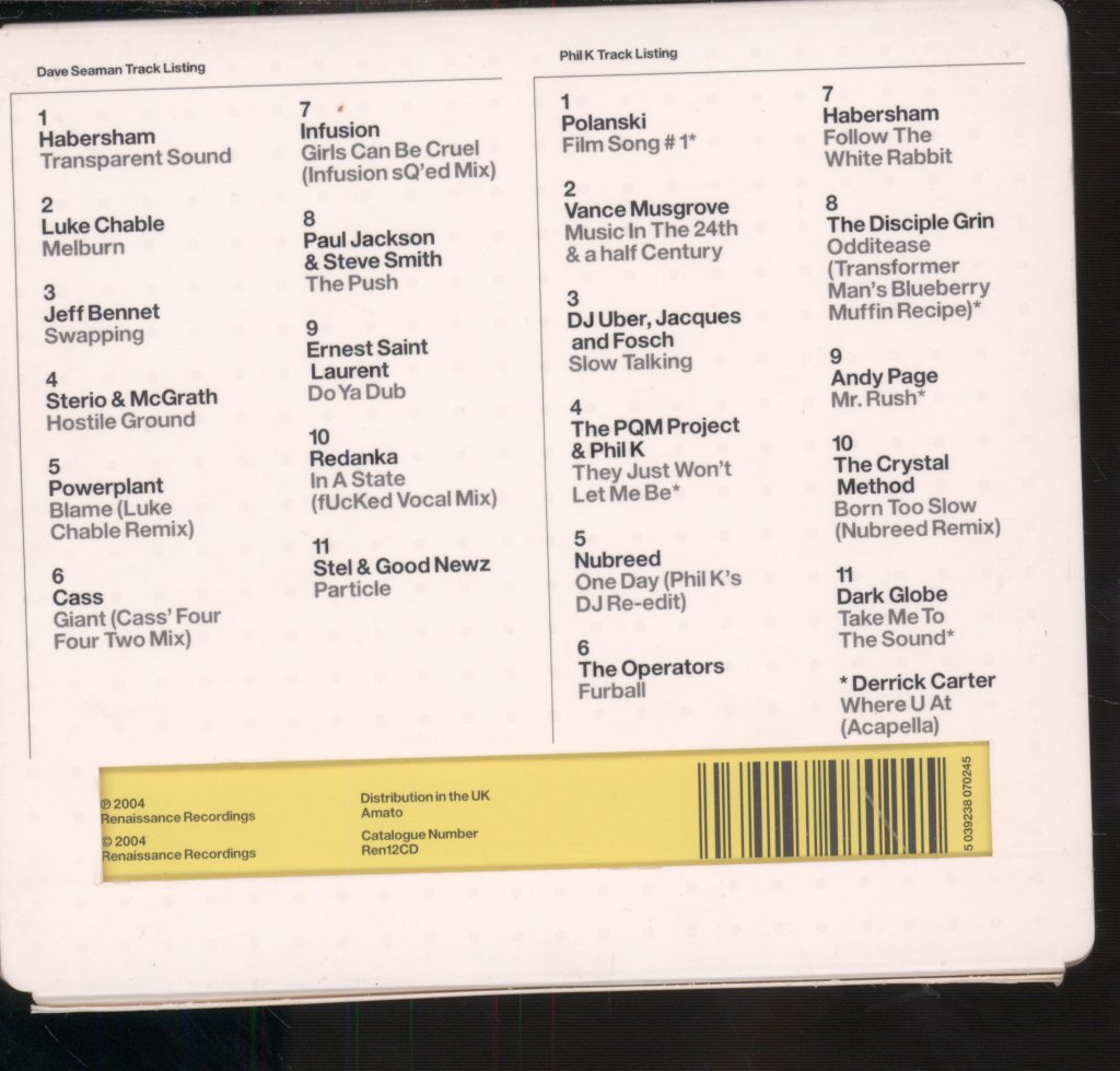 Dave Seaman & Phil K - Renaissance Presents The Therapy Sessions - Double Cd