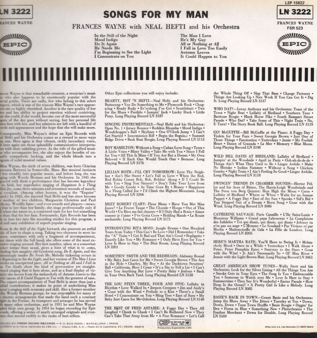 Frances Wayne - Songs For My Man - Lp