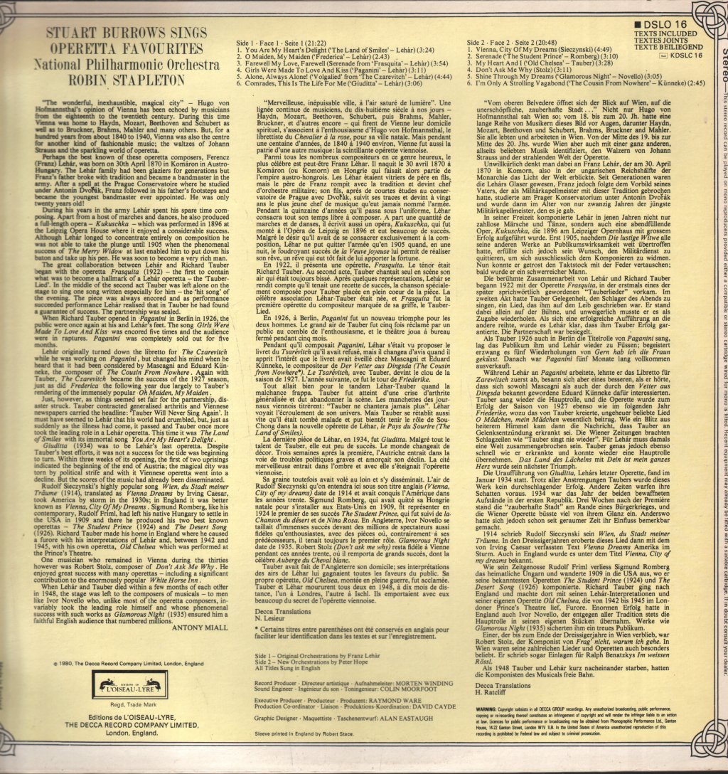 Stuart Burrows - Stuart Burrows Sings Operetta Favourites - Lp