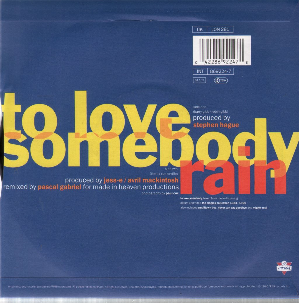 Jimmy Somerville - To Love Somebody - 7 Inch