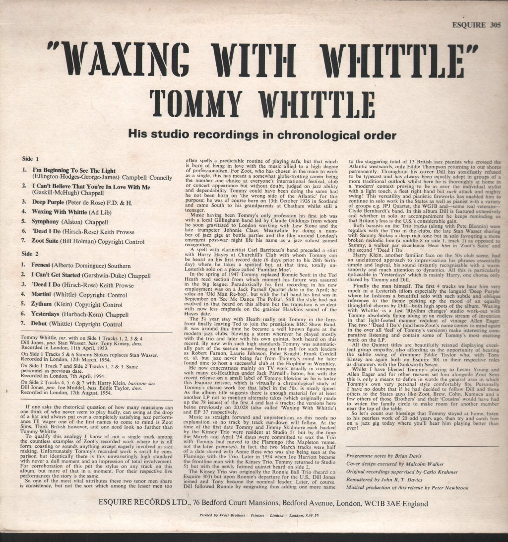Tommy Whittle - Waxing With Whittle - Lp