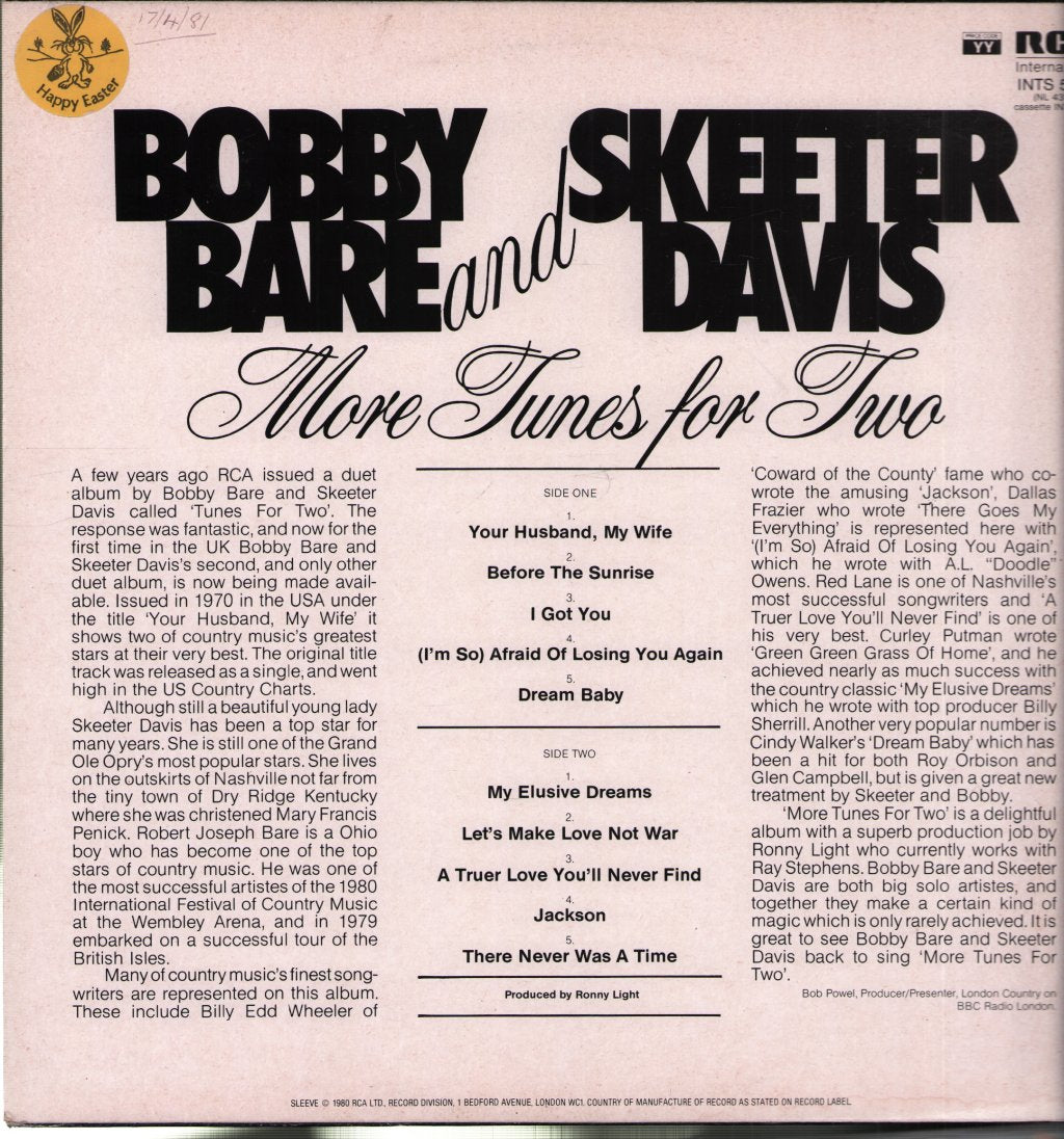 Bobby Bare And Skeeter Davis - More Tunes For Two - Lp