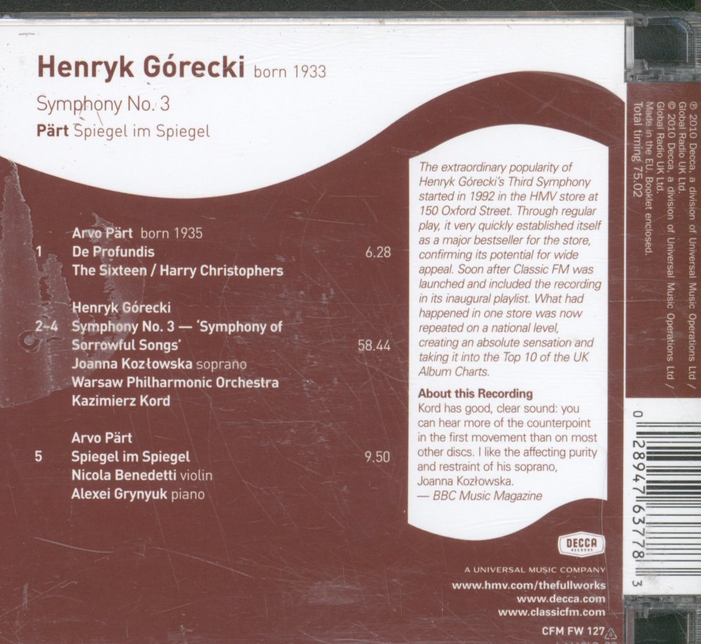 Various Artists - Gorecki - Symphony No.3/ Part -  Spiegel In Spiegel - Cd