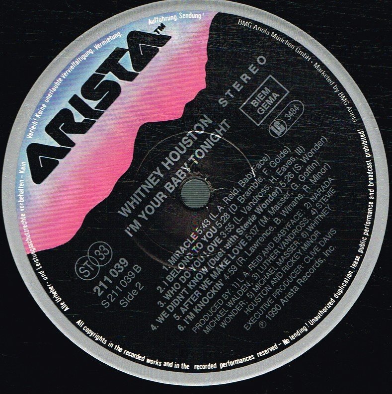 Whitney Houston - I'm Your Baby Tonight - Lp