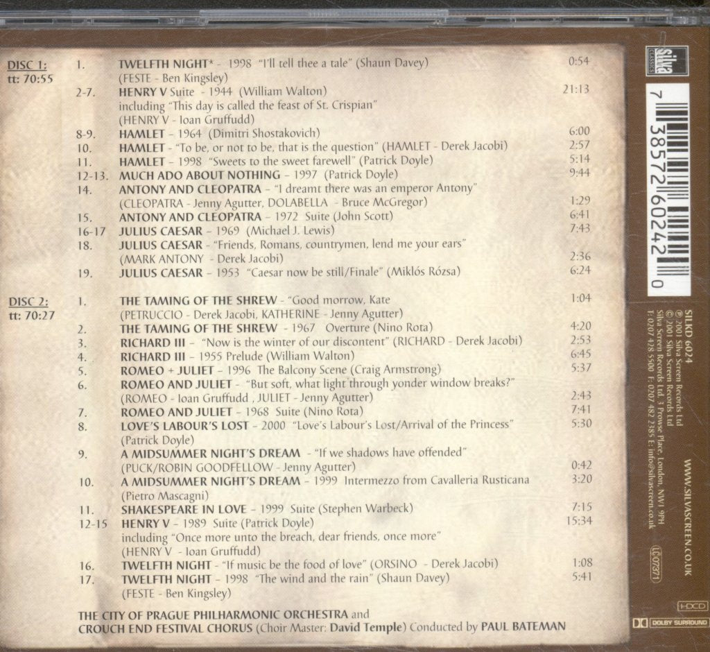 Various Artists - Shakespeare At The Movies - "If Music Be The Food Of Love" - Double Cd