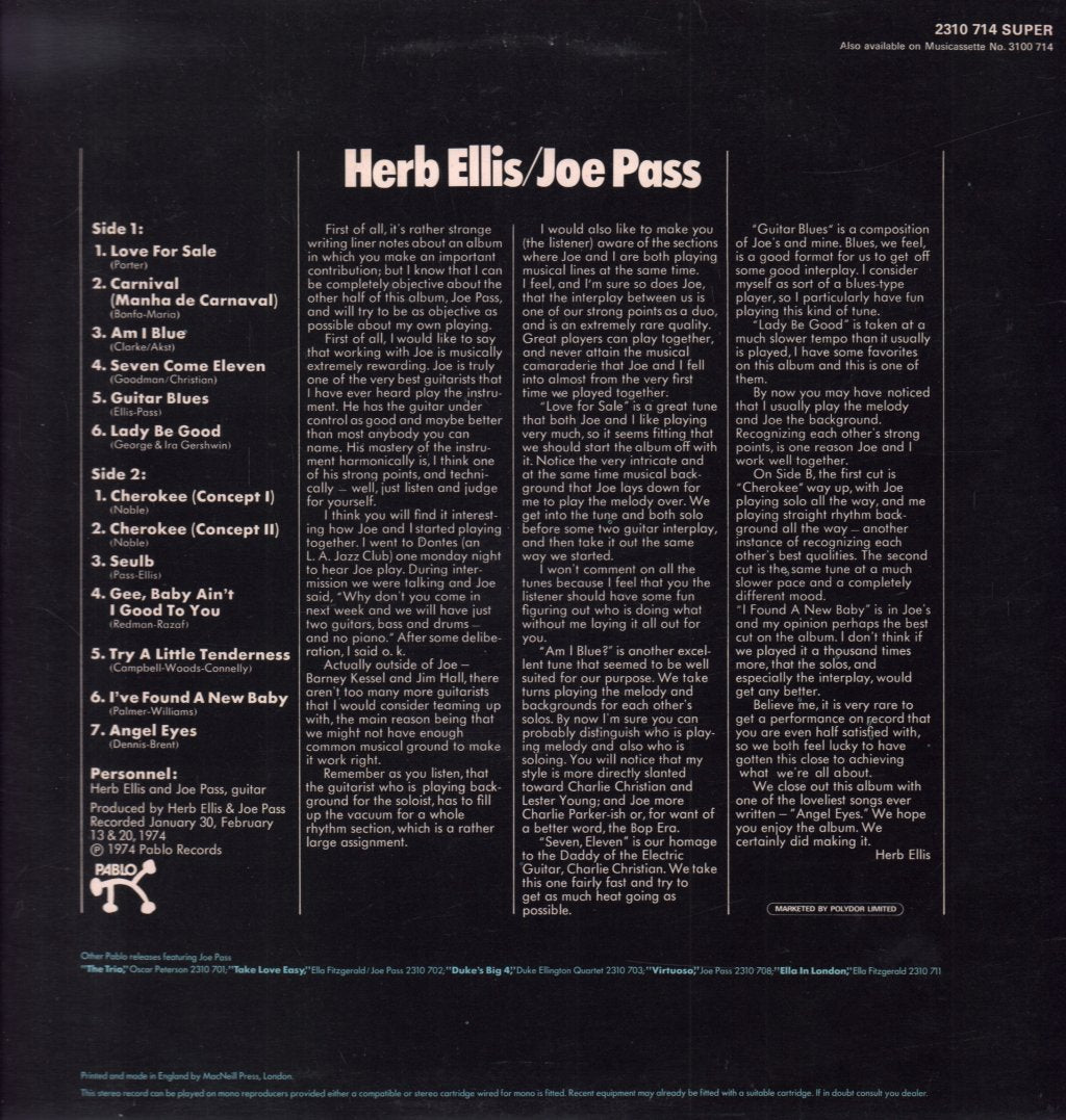 Herb Ellis And Joe Pass - Two Or The Road - Lp