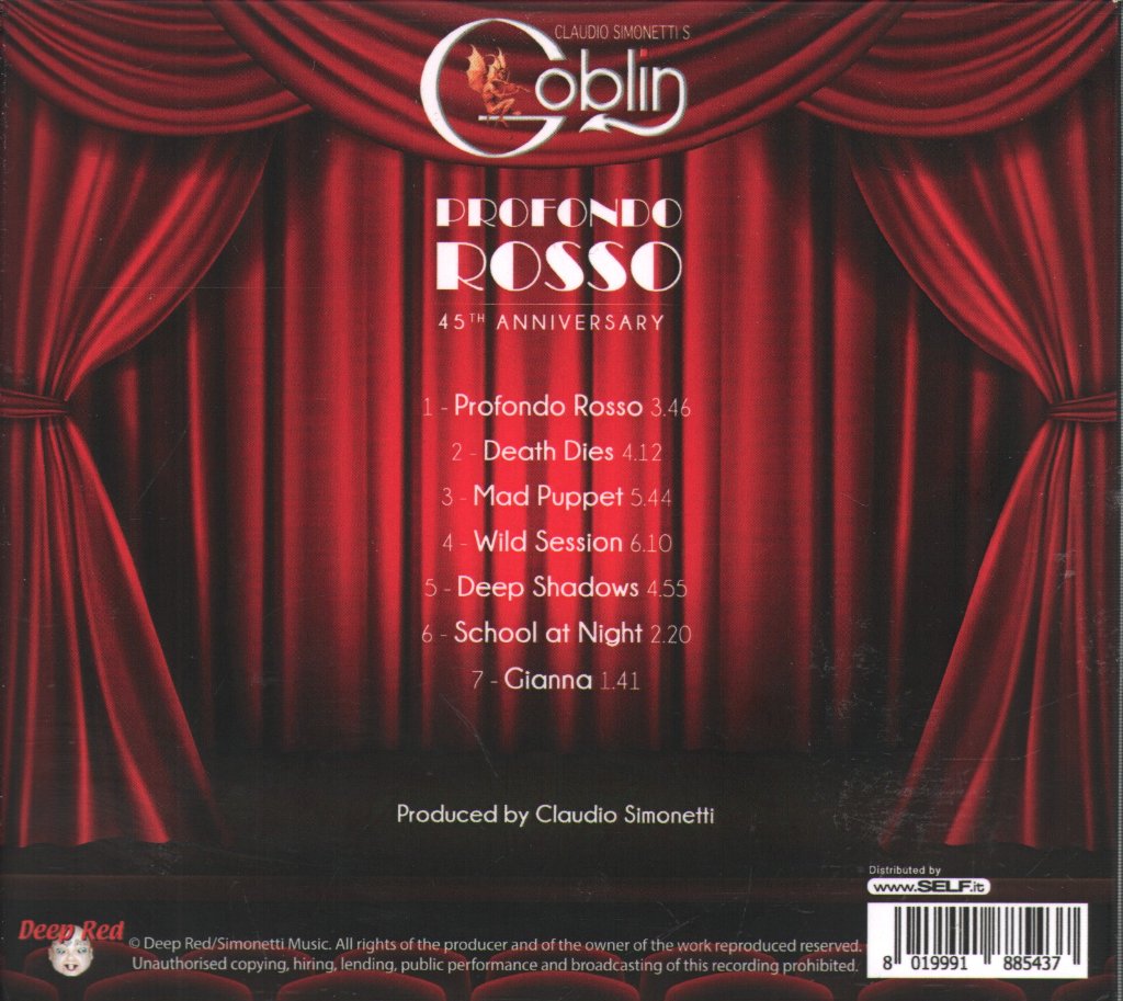 Claudio Simonetti's Goblin - Profondo Rosso (45th  Anniversary 1975 / 2020) - Cd