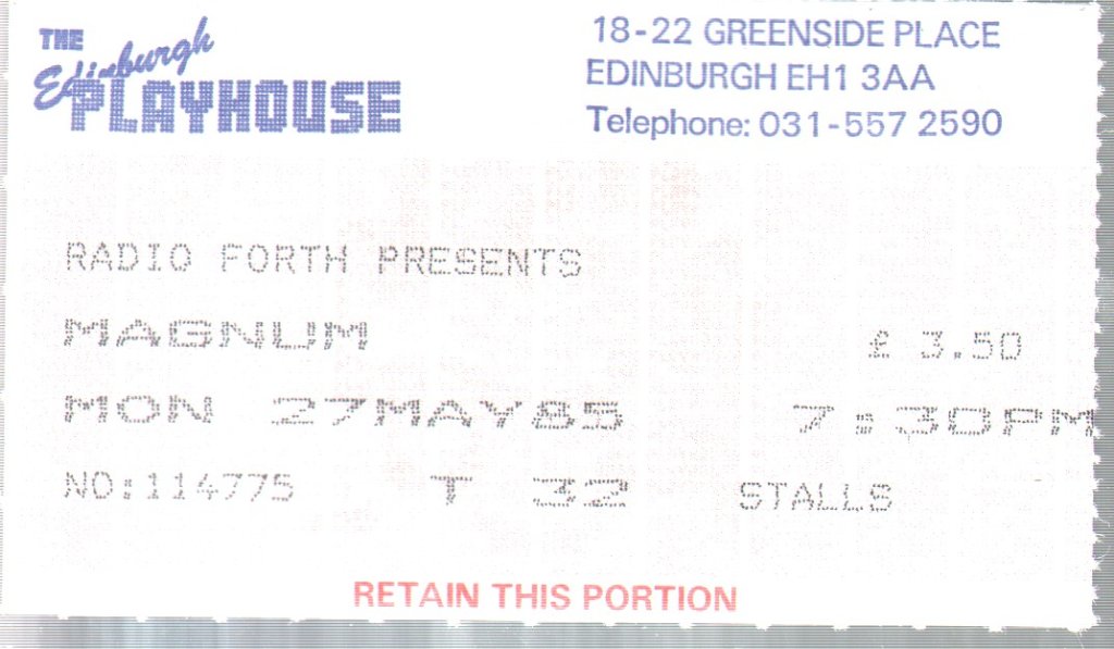 Magnum (Metal Group) - Edinburgh Playhouse 27th May 1985 - Ticket