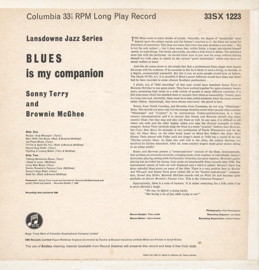 Sonny Terry And Brownie McGhee - Blues Is My Companion - Lp