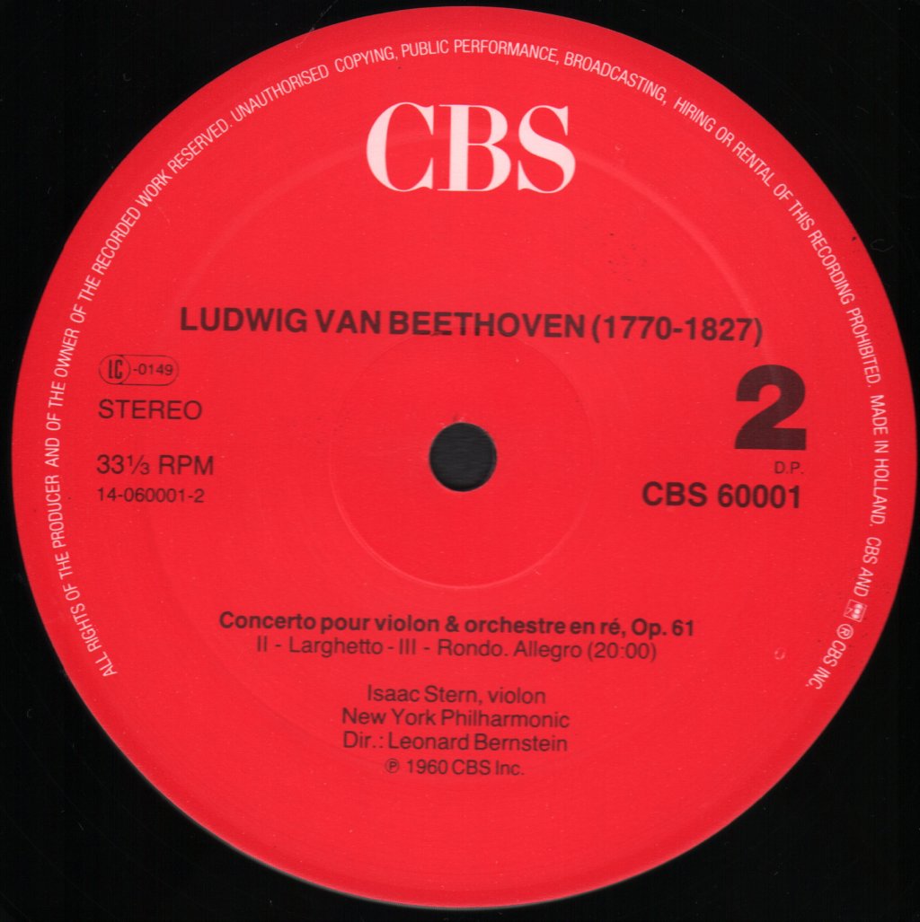 Isaac Stern / Leonard Bernstein / New York Philharmonic - Beethoven - Concerto Pour Violon - Lp
