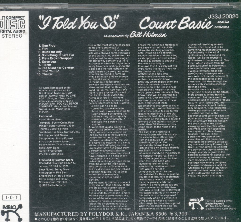 Count Basie Orchestra - I Told You So - Cd