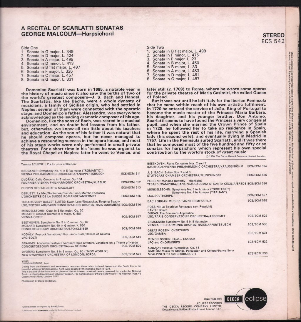 George Malcolm - A Recital Of Scarlatti Sonatas - Lp