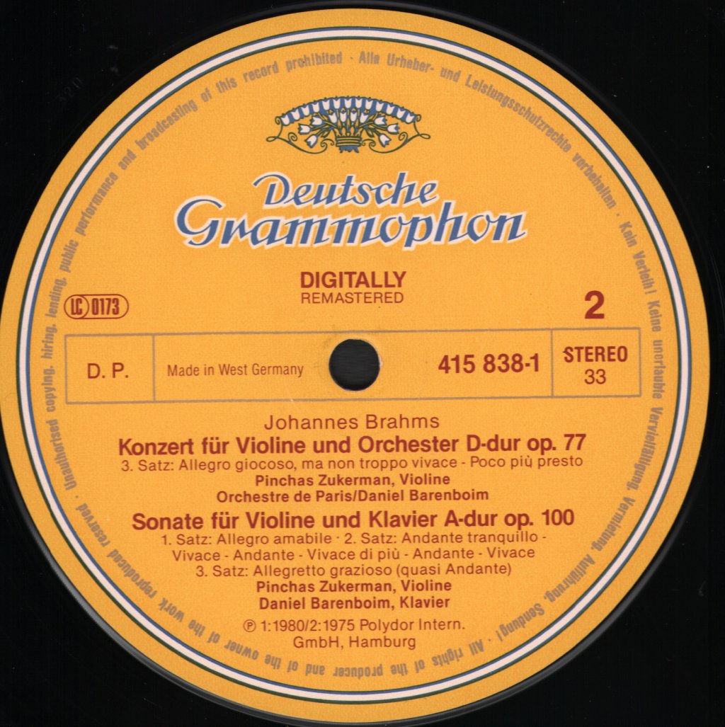 Pinchas Zukerman / Daniel Barenboim - Johannes Brahms - Violin Concerto / Sonata No.2 - Lp