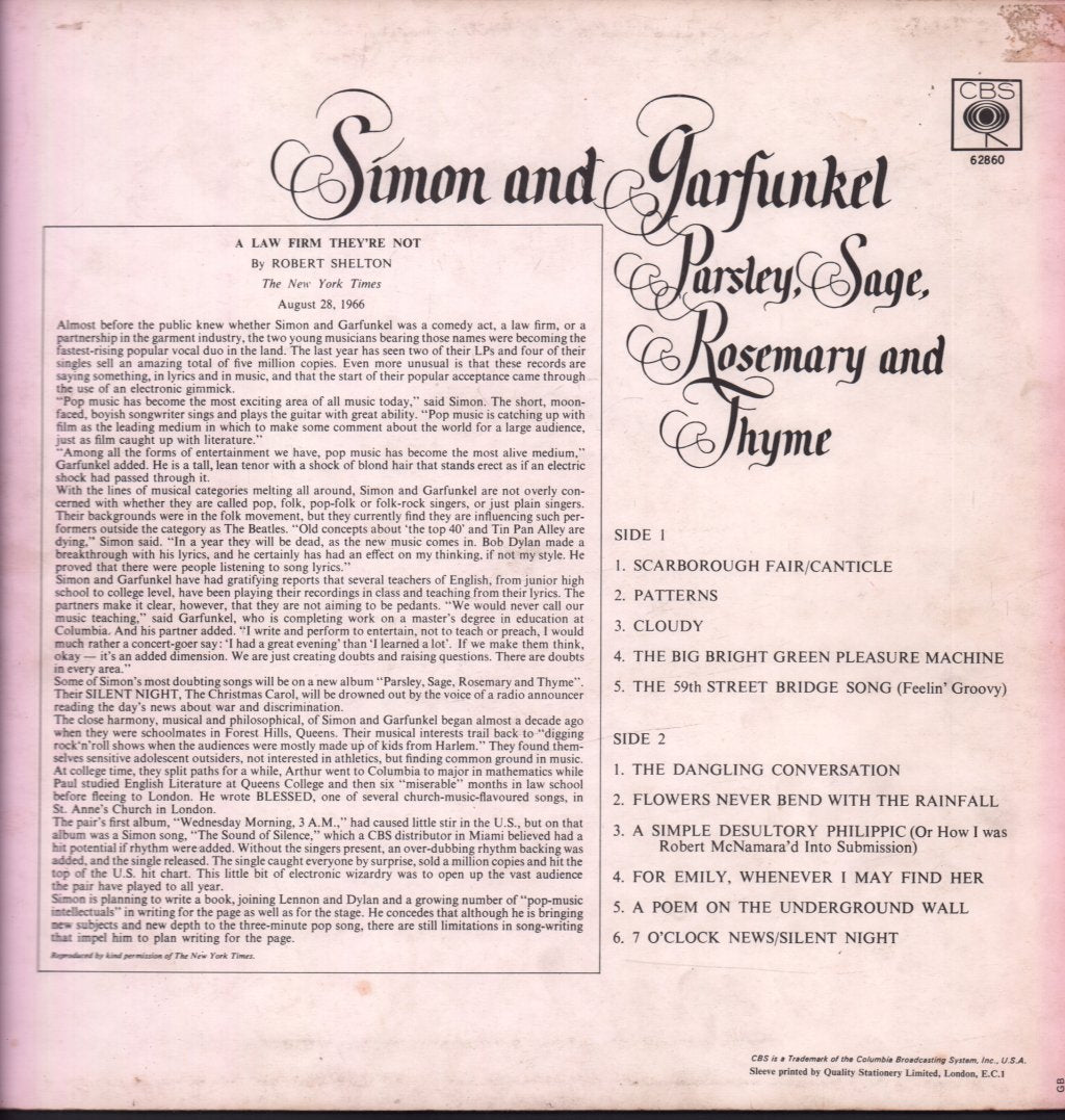 Simon And Garfunkel - Parsley Sage Rosemary And Thyme - Lp