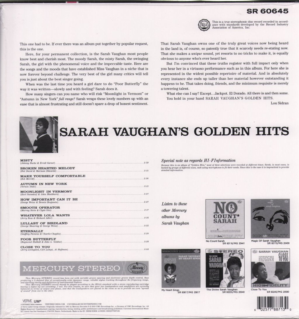Sarah Vaughan - Sarah Vaughan's Golden Hits - Lp