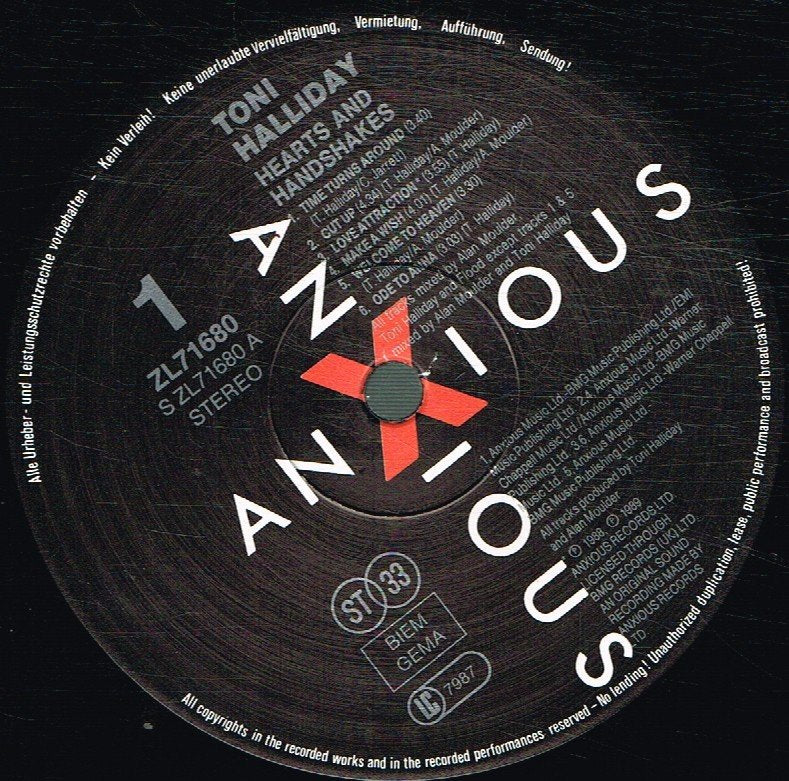 Toni Halliday - Hearts And Handshakes - Lp