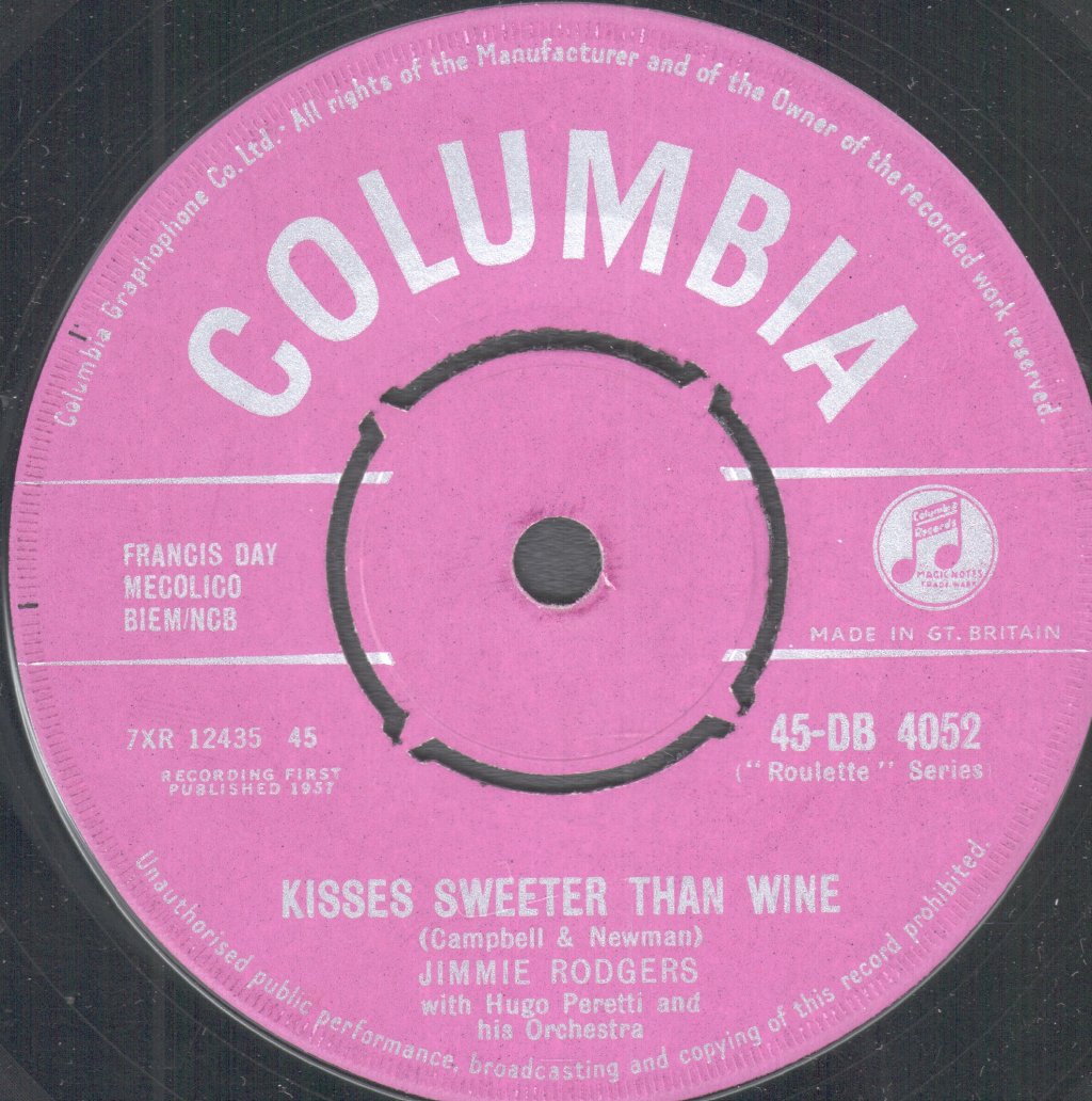 Jimmie Rodgers - Kisses Sweeter Than Wine - 7 Inch