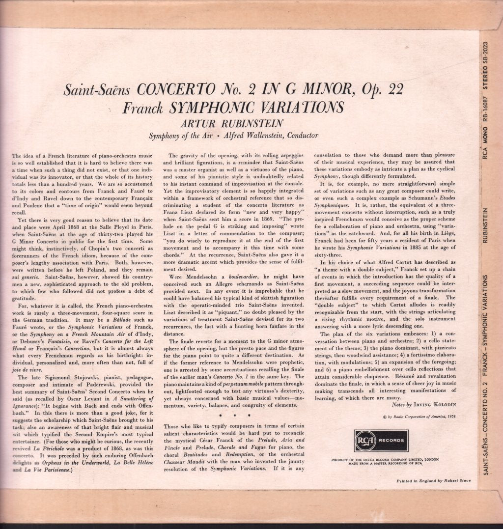 Symphony Of The Air - rubinstein Saint-Saens Piano Concerto No. 2 - Lp