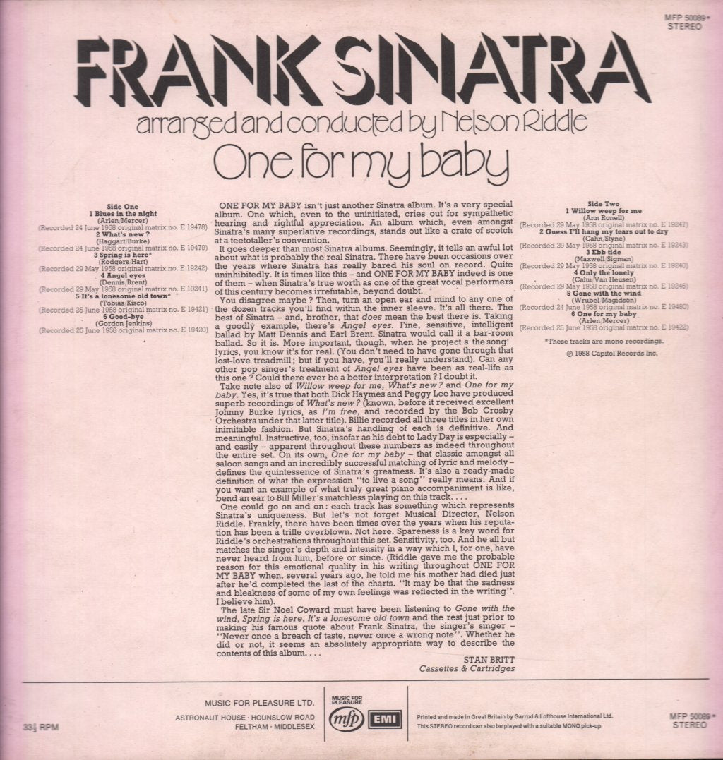 Frank Sinatra - One For My Baby - Lp