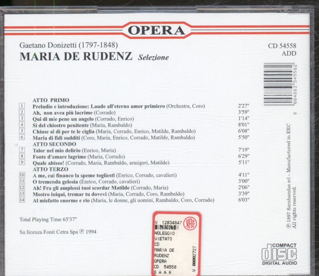 Orchestra E Coro Del Teatro La Fenice Di Venezia, Eliahu Inbal - Donizetti - Maria De Rudenz (Selezione) - Cd