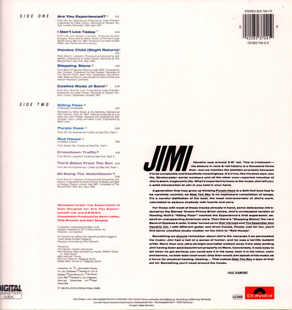 Jimi Hendrix - Kiss The Sky - Lp
