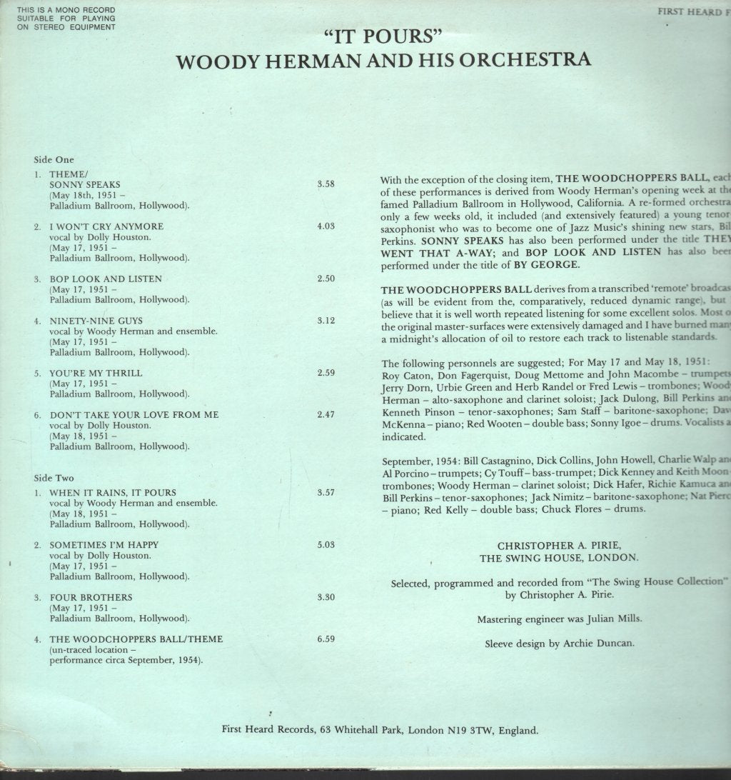 Woody Herman And His Orchestra - It Pours - Lp