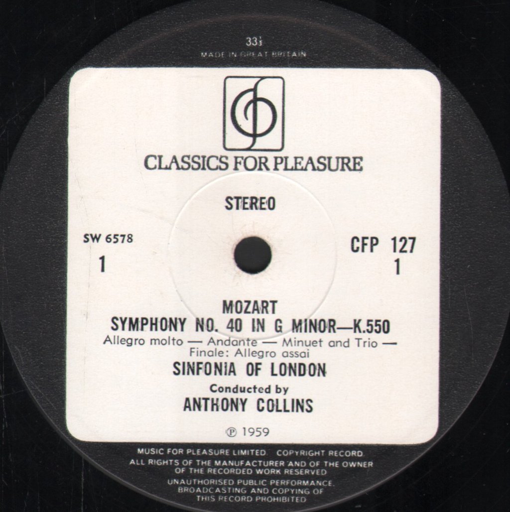 Sinfonia Of London / Anthony Collins - Mozart - Symphonies 40 And 41 - Lp