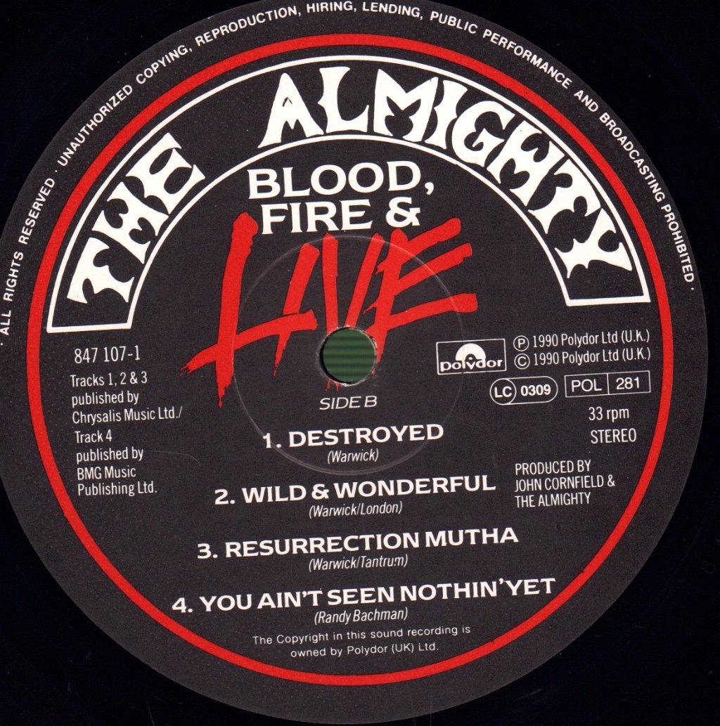 Almighty - Blood, Fire And Live - Lp