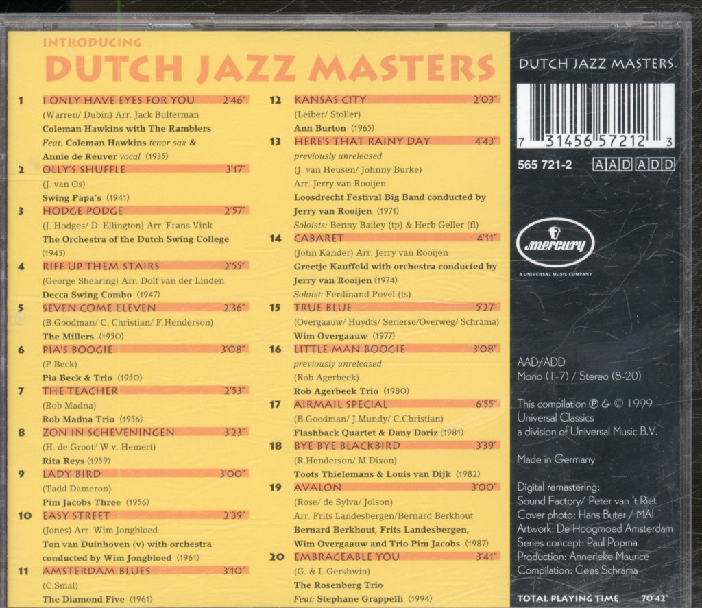 Various Artists - Introducing Dutch Jazz Masters. Opnamen Uit 70 Jaar Nederlandse Jazz Historie - Cd