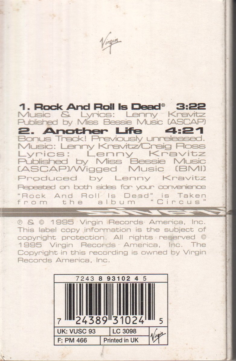 Lenny Kravitz - Rock And Roll Is Dead - Cassette