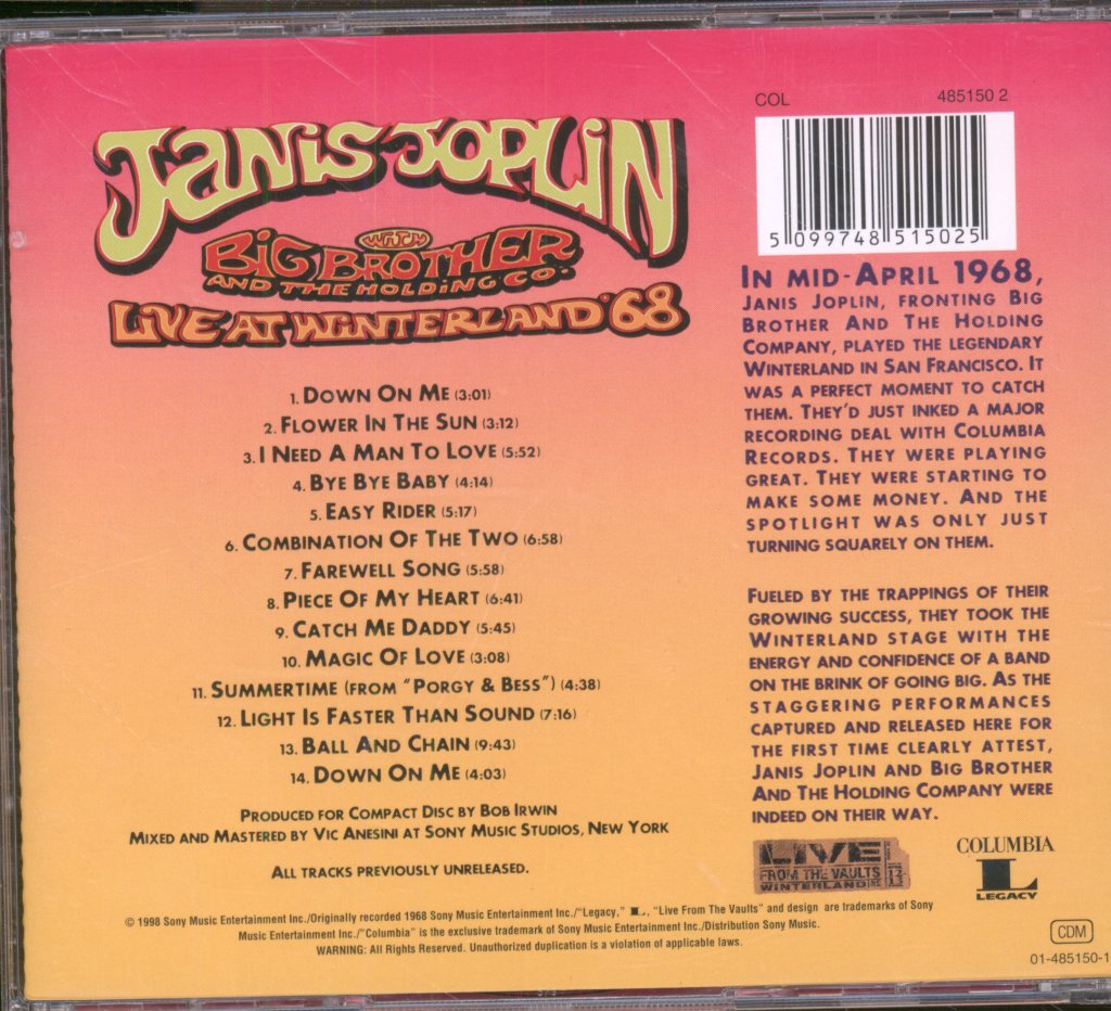 Janis Joplin With Big Brother And The Holding Company - Live At Winterland '68 - Cd