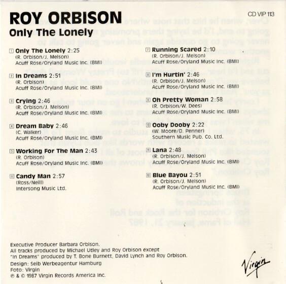 Roy Orbison - Only The Lonely - Cd