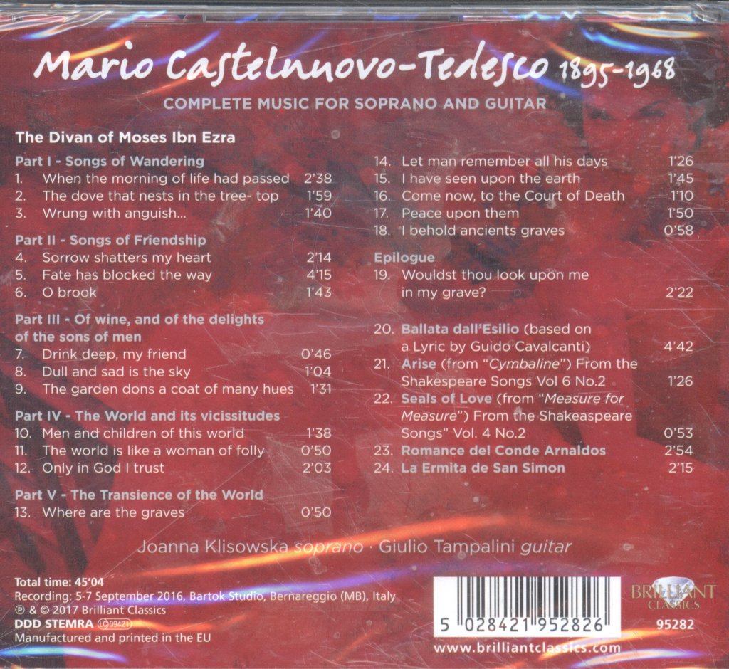 Joanna Klisowska, Giulio Tampalini - Castelnuovo-Tedesco Divan Of Moses Ibn Ezra, Complete Music For Soprano And Guitar - Cd