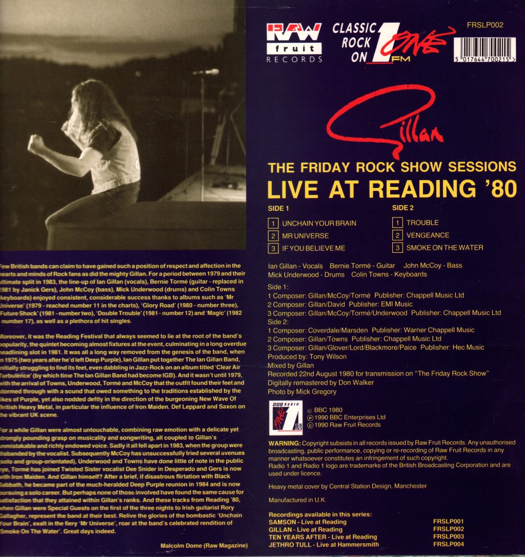 Gillan - Live At Reading ‘80 (Friday Rock Show sessions) - Lp