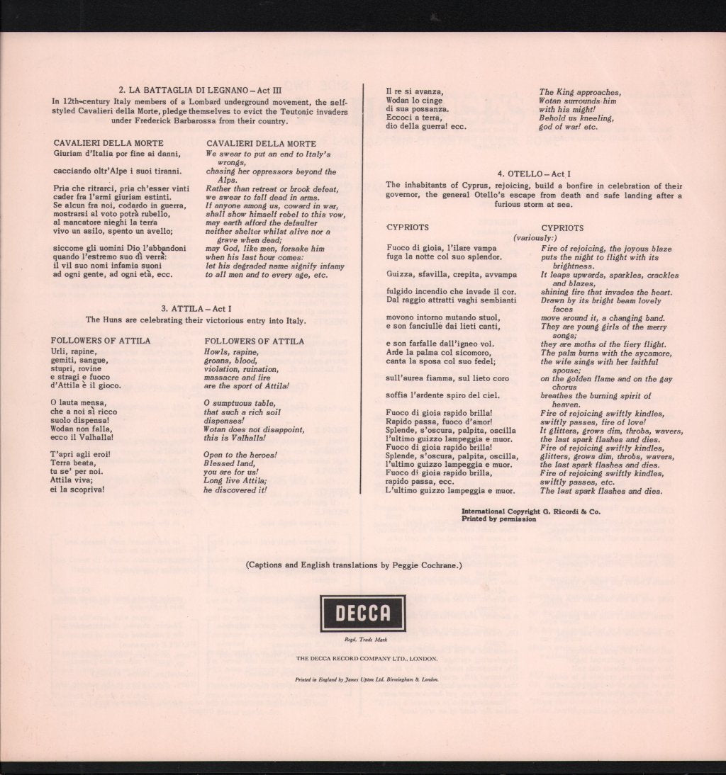 Chorus And Orchestra Of The Accademia di Santa Cecilia, Rome / Carlo Franci - Verdi Choruses - Lp