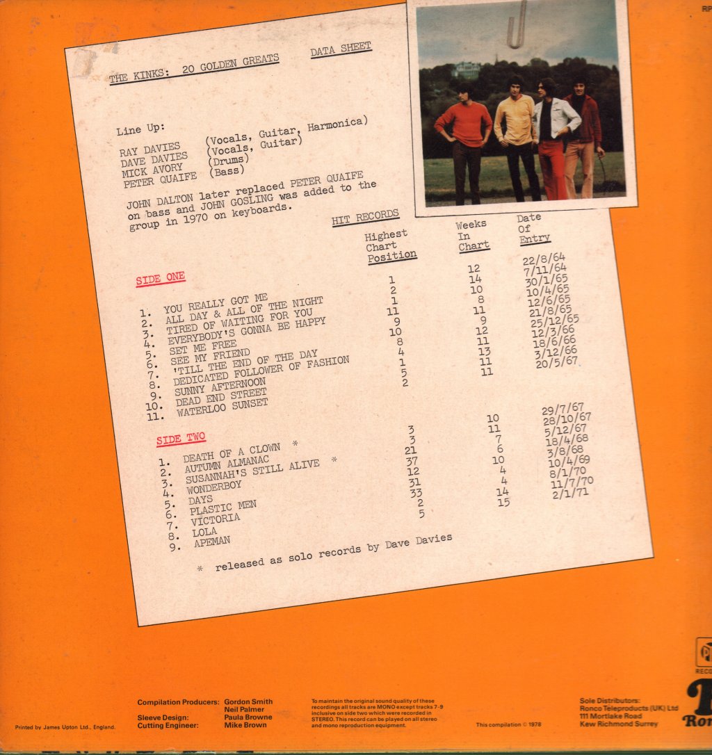 Kinks - 20 Golden Greats - Lp