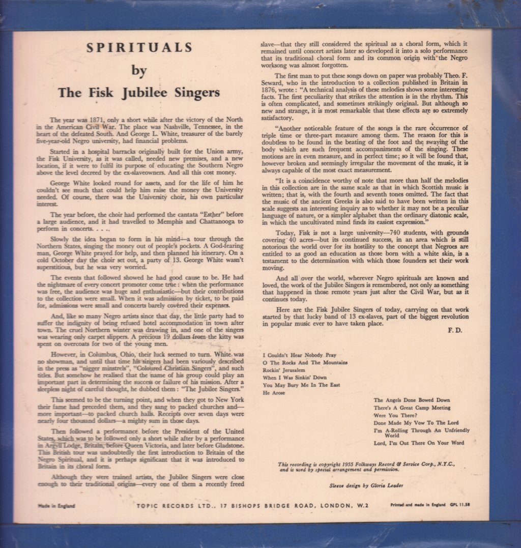 Fisk Jubilee Singers - Spirituals - Lp