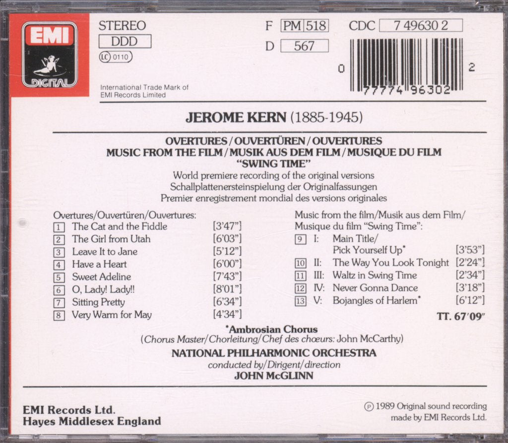 National Philharmonic Orchestra, John McGlinn - Jerome Kern - Overtures & Music From The Film "Swing Time" - Cd