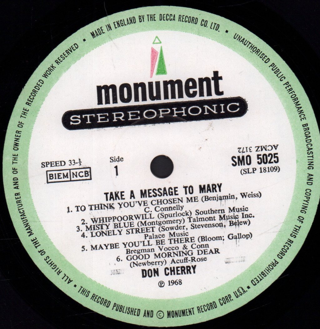Don Cherry - Take A Message To Mary - Lp