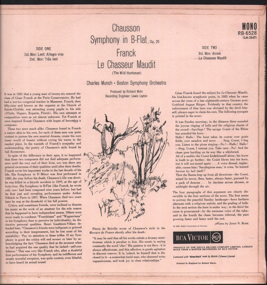 Charles Munch / Boston Symphony Orchestra - Chausson / Franck - Symphony In B-Flat / Le Chasseur Maudit - Lp