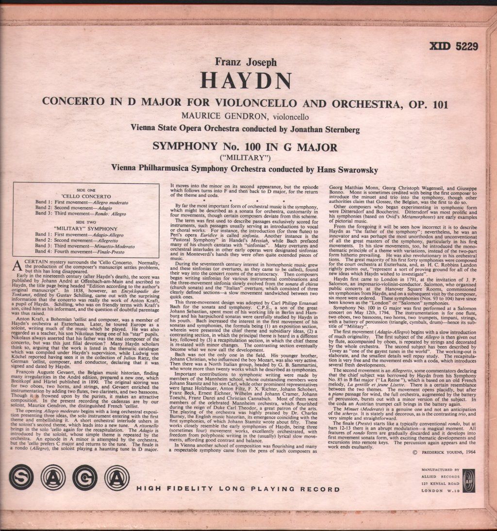 Maurice Gendron / Jonathan Sternberg / Vienna State Opera - Haydn - Cello Concerto In D Major - Lp