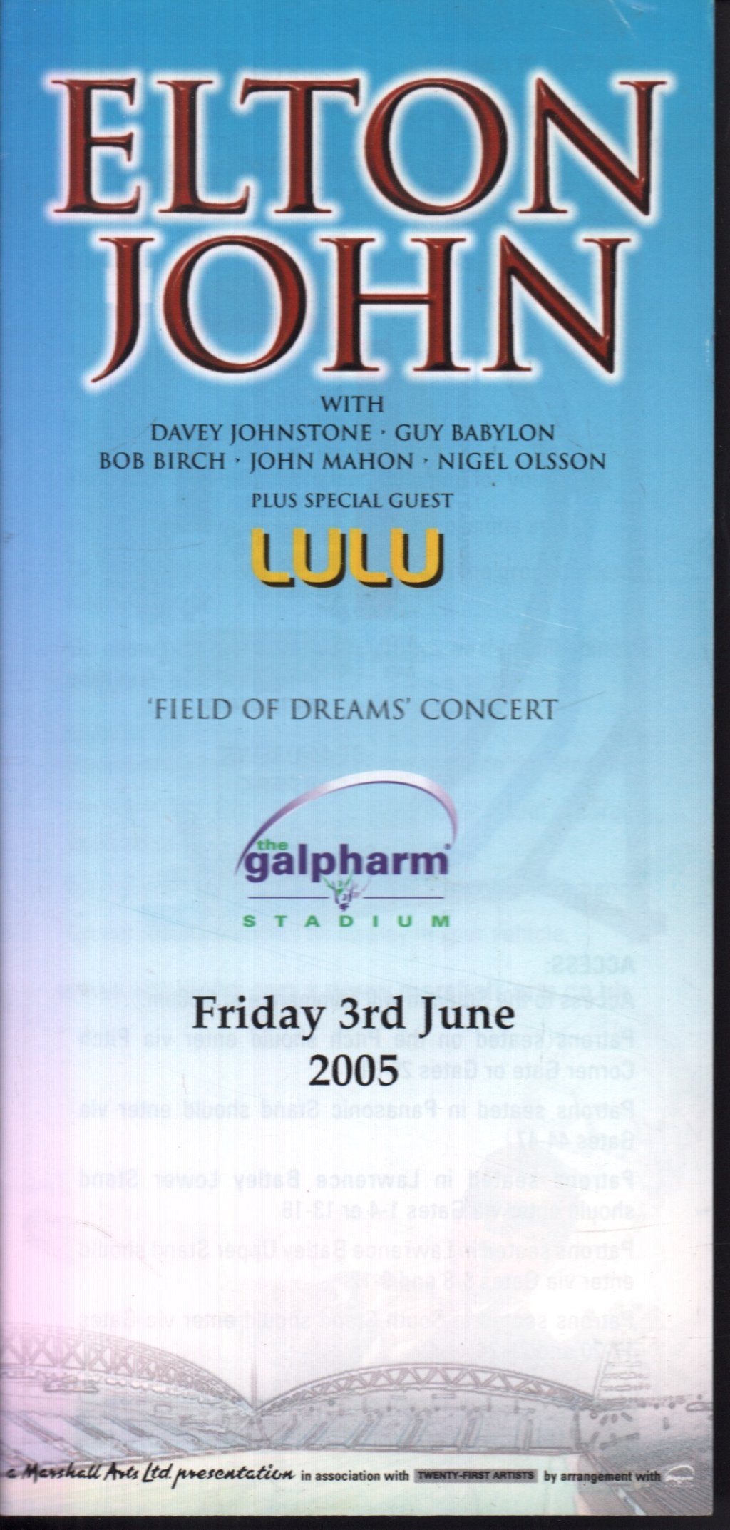Elton John / Lulu - galpharm stadium huddersfield 3rd june 2005 - Flyer