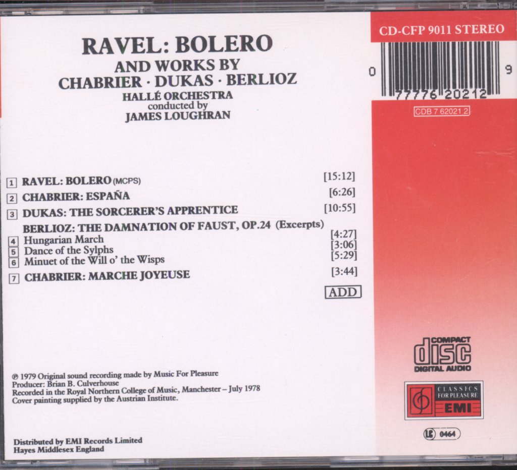 Hallé Orchestra, James Loughran - Ravel - Bolero & Works By Chabrier, Dukas, Berlioz - Cd