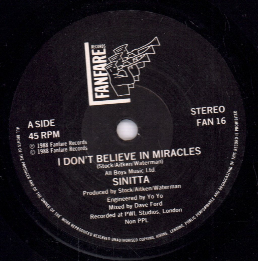 Sinitta - I Don't Believe In Miracles - 7 Inch