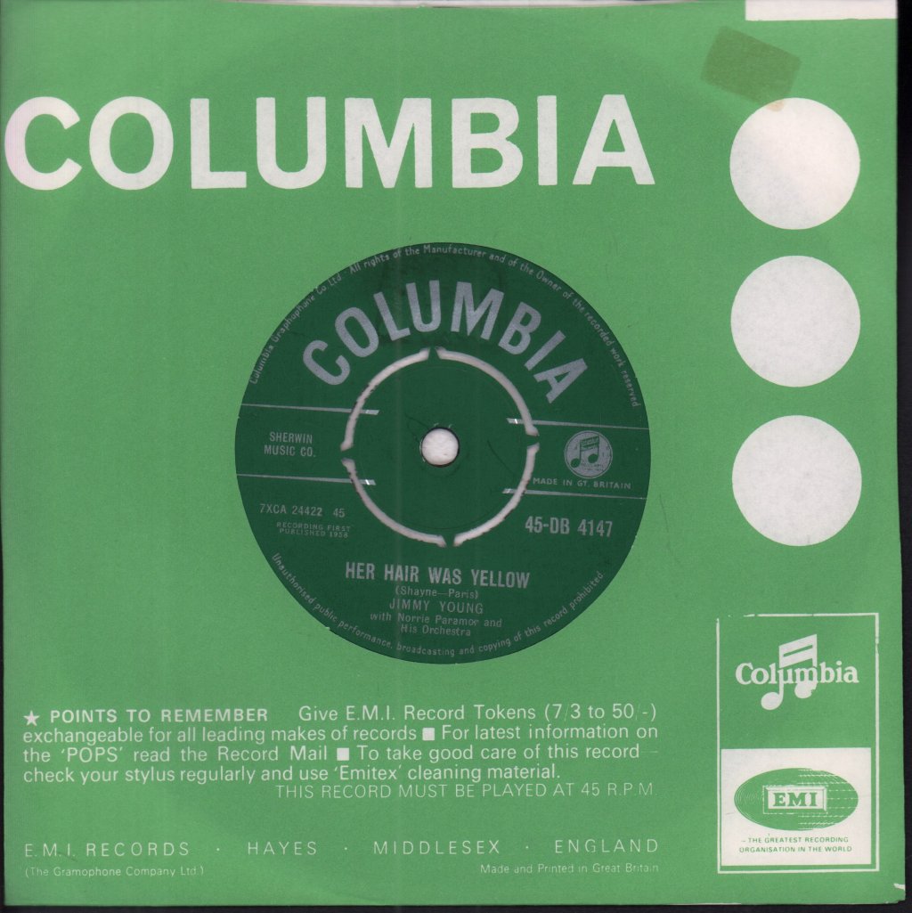 Jimmy Young (Easy Listening) - Her Hair Was Yellow - 7 Inch