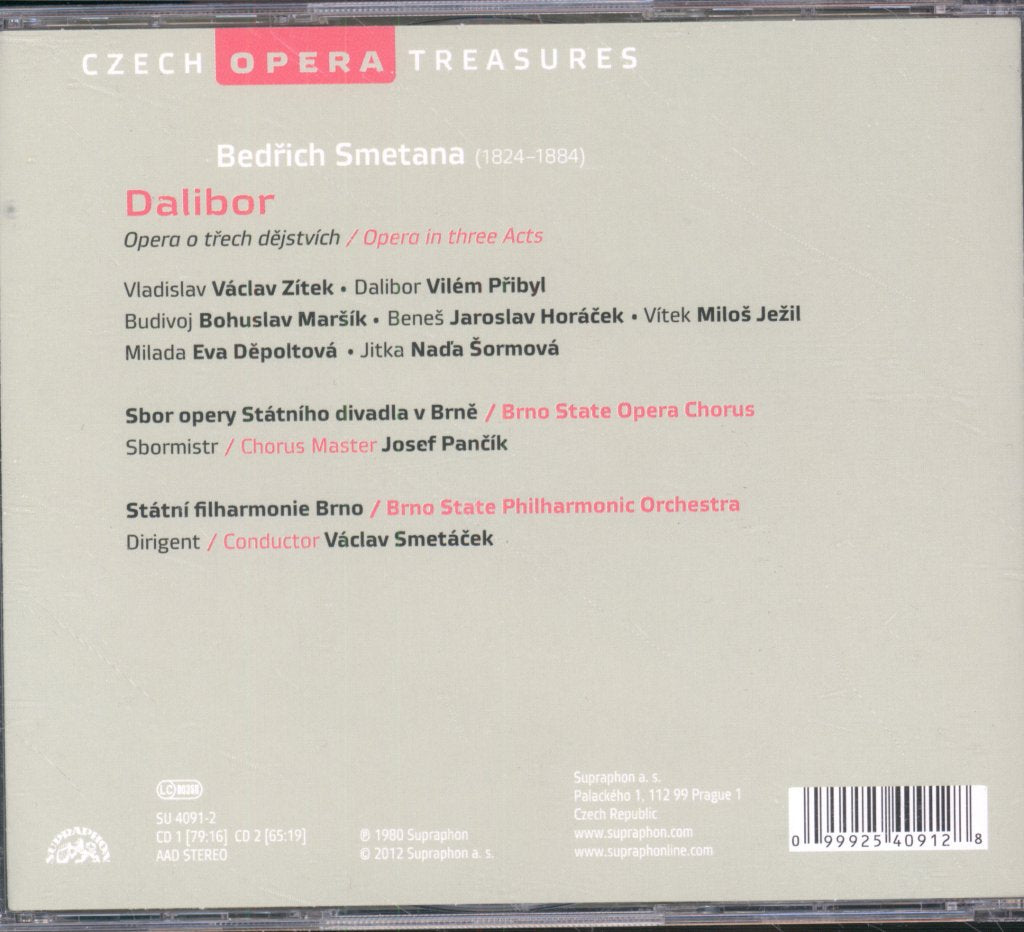 Brno State Philharmonic Orchestra, VaclavSmetacek - Bedřich Smetana - Dalibor - Double Cd